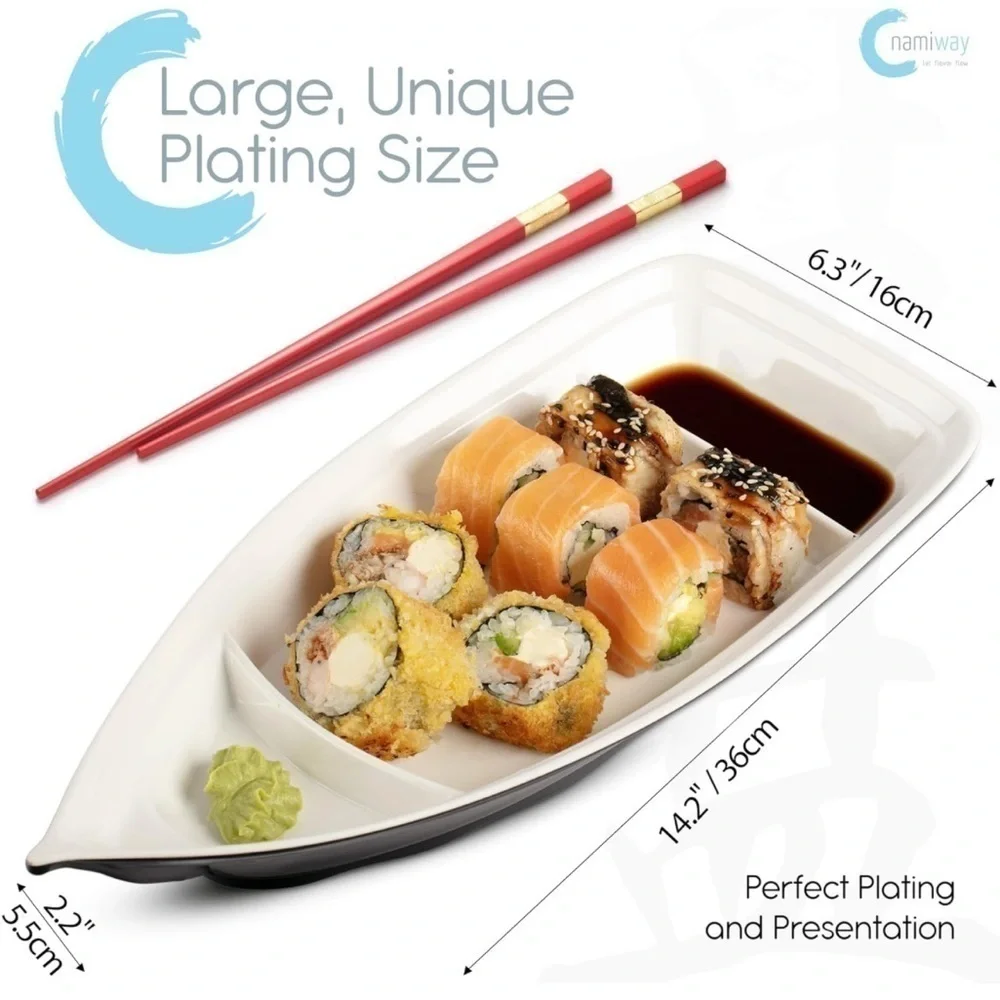 Brand New Sushi Boat Plates Set of 2 Elegant Serving Trays Top Dishwasher Safe